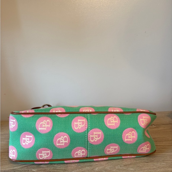 ☀️Dooney & Bourke Green & Pink Logo Polka Dot Canvas Shoulder Bag - Picture 5 of 7